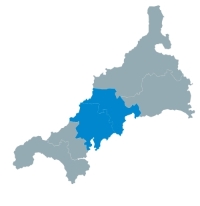 A map of Cornwall, highlighting Mid Cornwall
