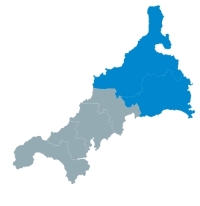 A map of Cornwall, highlighting East Cornwall